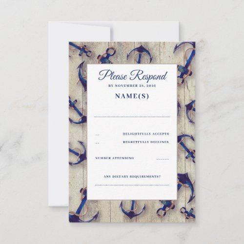 Driftwood and Navy Blue Anchors Wedding RSVP Cards