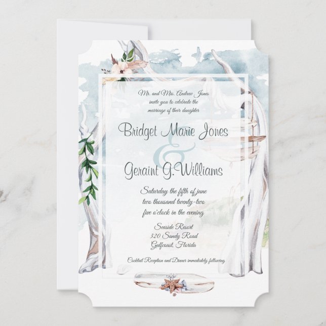 Driftwood Arbor Beach Wedding Invitation (Front)