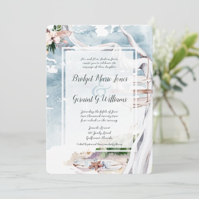 Driftwood Arbor Beach Wedding Invitation (Standing Front)