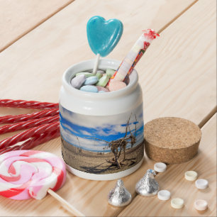 Driftwood artwork on Hokitika Beach, New Zealand Candy Jar