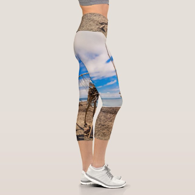 Driftwood artwork on Hokitika Beach, New Zealand Capri Leggings (Right)