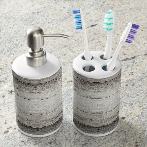 Driftwood Background Soap Dispenser & Toothbrush Holder