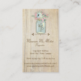 Driftwood Barn Wood Rustic Mason Jar Garden Floral Business Card