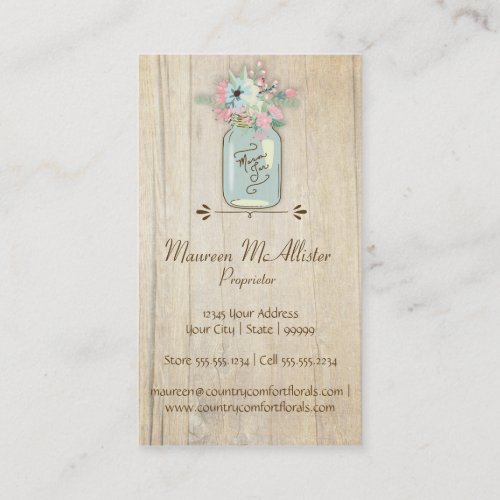 Driftwood Barn Wood Rustic Mason Jar Garden Floral Business Cards