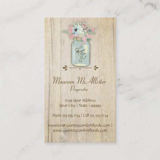 Customizable Driftwood Barn Wood Rustic Mason Jar Garden Floral Business Cards