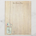 Driftwood Barn Wood Rustic Mason Jar Garden Floral Letterhead<br><div class="desc">COLOR PALETTE: faux brown kraft paper, pink, light blue, aqua and green DESIGN COLLECTION: A great country rustic design perfect for outdoor, backyard, barn, western, ranch style weddings. The garden fresh flowers have a modern simple design especially when paired with the mason jar vase. The background is a printed photograph...</div>