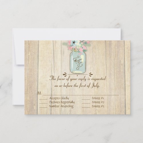 Driftwood Barn Wood Rustic Mason Jar Garden Floral RSVP Card