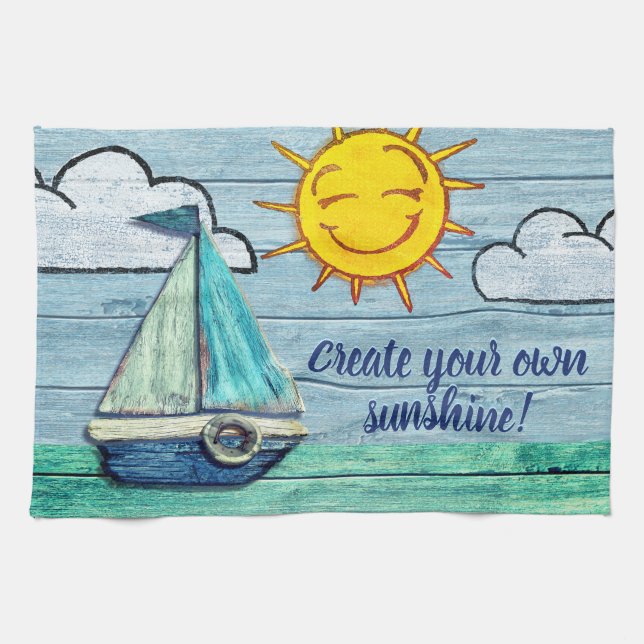 Driftwood Beach design Yacht Tea Towel. Kitchen Towel (Horizontal)