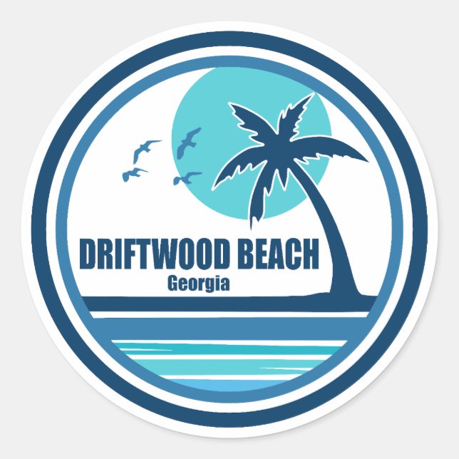 Driftwood Beach Georgia Palm Tree Birds Classic Round Sticker (Front)