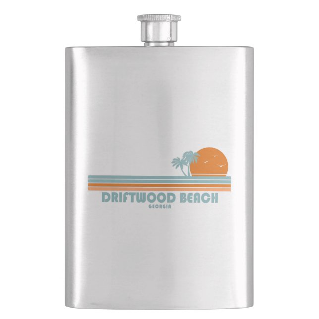 Driftwood Beach Georgia Sun Palm Trees Flask (Front)