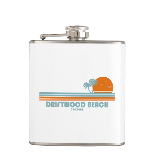 Driftwood Beach Georgia Sun Palm Trees Flask