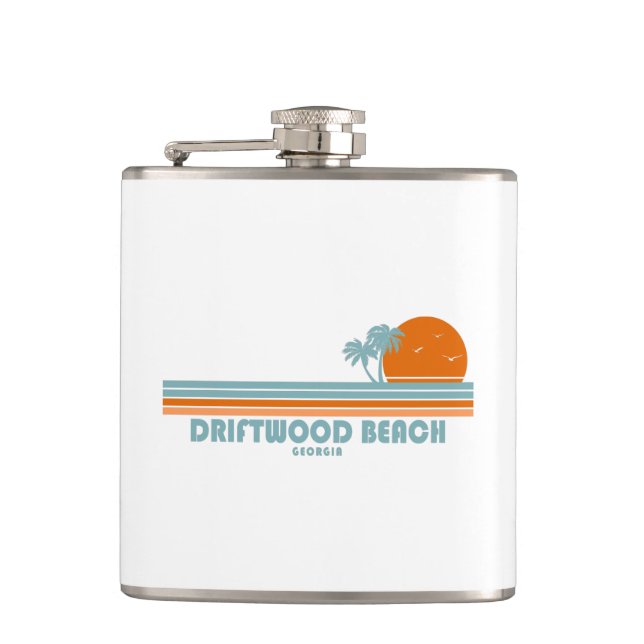 Driftwood Beach Georgia Sun Palm Trees Flask (Front)