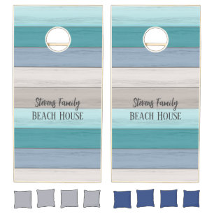 Driftwood beach house Teal Blue Personalized Cornhole Set