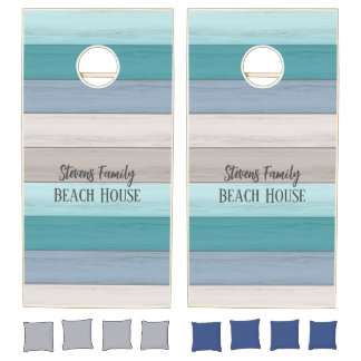 Driftwood beach house Teal Blue Personalized Cornhole Set