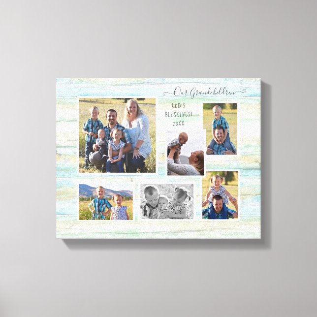 Driftwood Beach Our Grandchildren Family 6 Photos Canvas Print (Front)