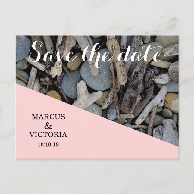 Driftwood beach wedding Save  the date Announcement Postcard (Front)
