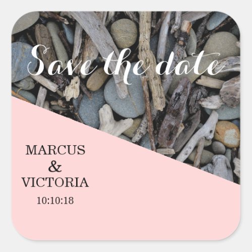 Driftwood beach wedding Save  the date Square Sticker
