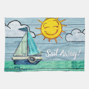 Driftwood Beach Yacht Tea Towel. Kitchen Towel
