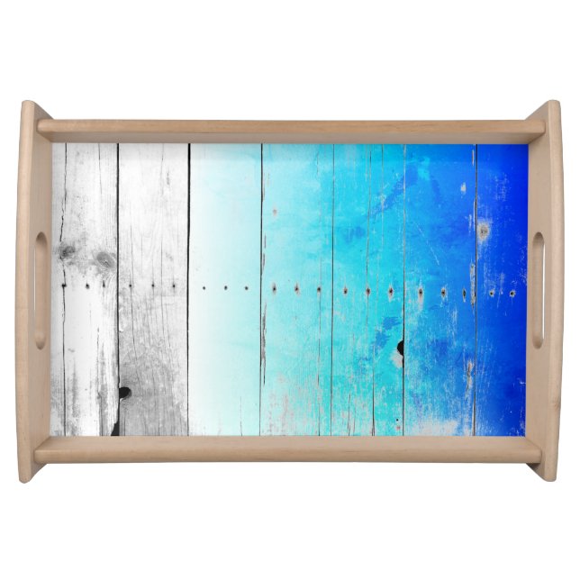 Driftwood Blue Painted Wood Weathered Nautical Serving Tray (Front)