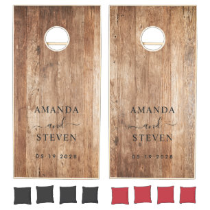 Driftwood Boards Couple Names with Wedding Date Cornhole Set