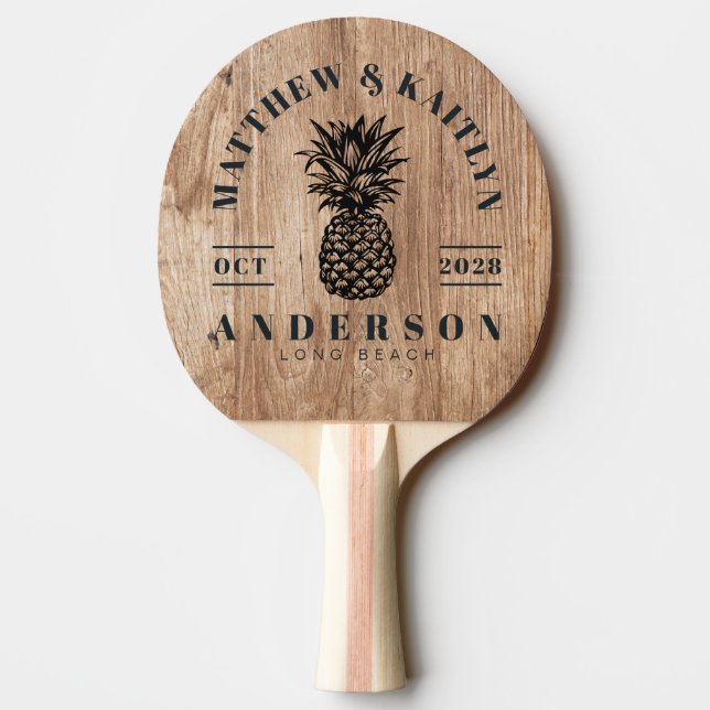 Driftwood Boards Tropical Pineapple Wedding Crest Ping Pong Paddle (Back)