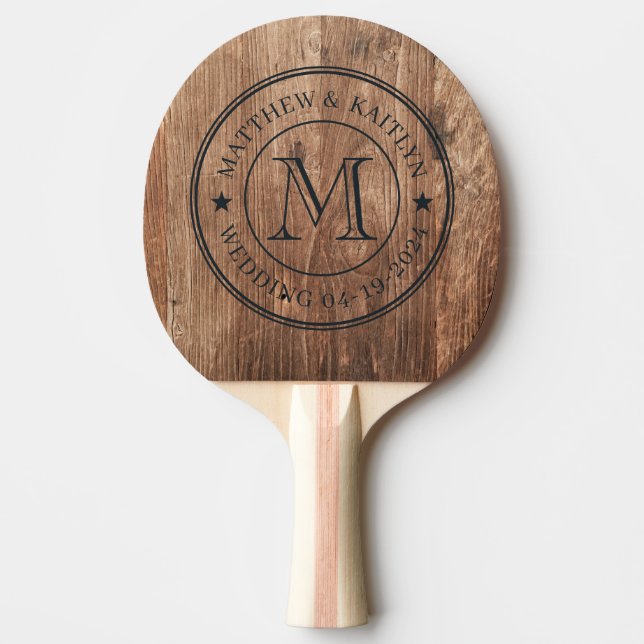 Driftwood Boards Wedding Monogram Star Ping Pong Paddle (Front)