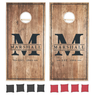 Driftwood Boards with Name & Initial Overlay Cornhole Set