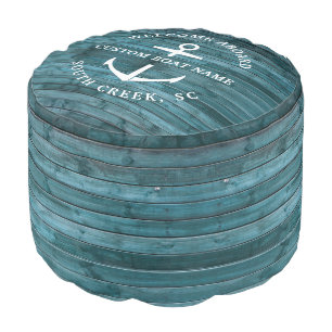 Driftwood Boat Name Welcome Aboard Nautical Modern Pouf