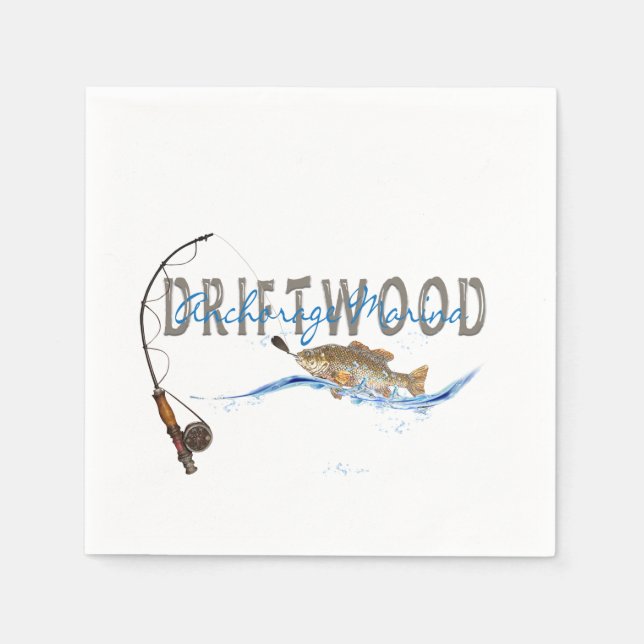 driftwood fish on fishing line paper napkins (Front)