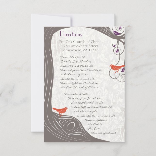 Driftwood Gray Coral Orange Tree Swirl Direction Invitation (Front)