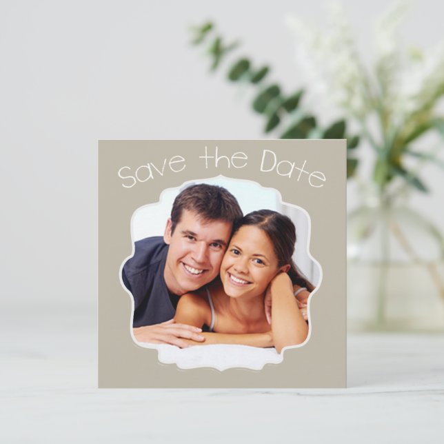 Driftwood Gray Yellow Photo Modern Save the Date (Standing Front)