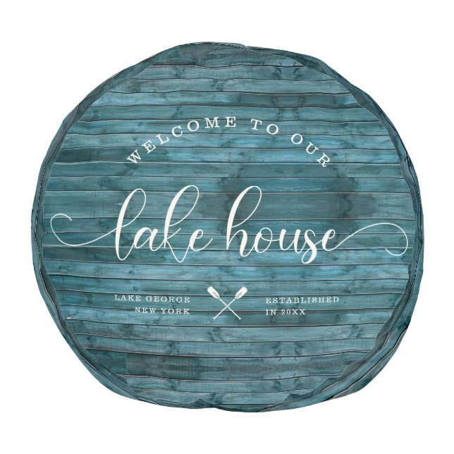 Driftwood Lake House Welcome Nautical Modern Pouf (Top)