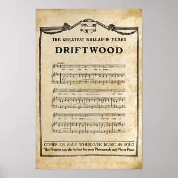 Driftwood Music Notes Antique Saloon Parchment Poster by camcguire at Zazzle