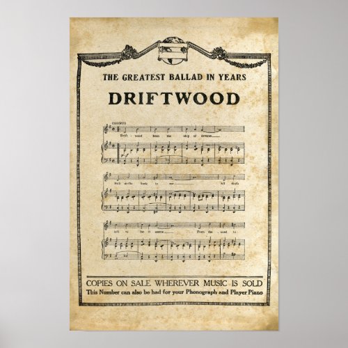 Driftwood Music Notes Antique Saloon Parchment