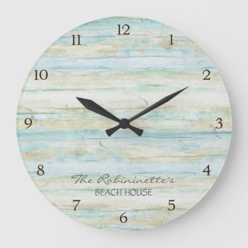 Driftwood Ocean Beach House Coastal Seashore Large Clock