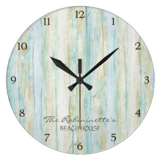 Beach Themed Wall Clocks | Zazzle - Driftwood Ocean Beach House Coastal Seashore Large Clock