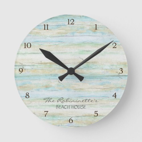 Driftwood Ocean Beach House Coastal Seashore Round Clock