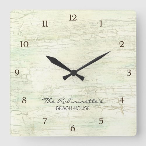 Driftwood Ocean Beach House Coastal Seashore Square Wall Clock