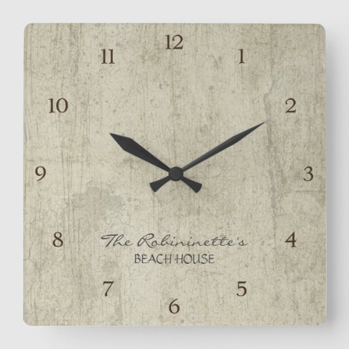 Driftwood Ocean Beach House Coastal Seashore Square Wall Clock