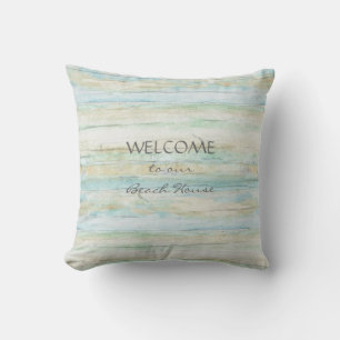 Driftwood Ocean Beach House Coastal Seashore Throw Pillow