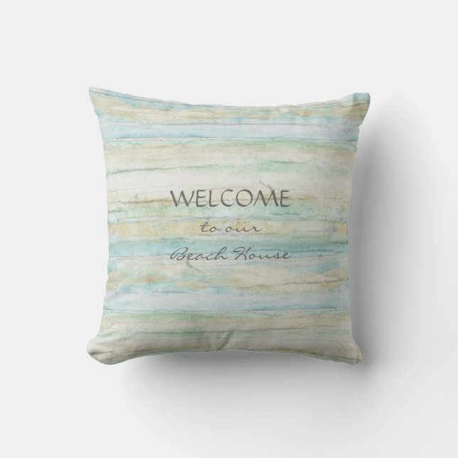 Driftwood Ocean Beach House Coastal Seashore Throw Pillow (Front)