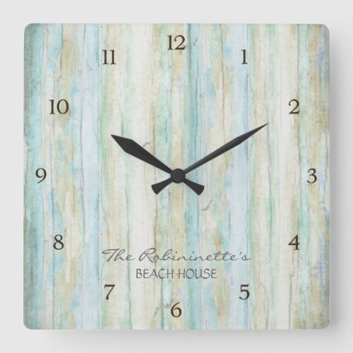 Driftwood Ocean Beach House Coastal Seashoredriftw Square Wall Clock