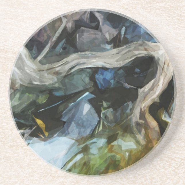 Driftwood on River Rocks Abstract Impressionism Sandstone Coaster (Front)
