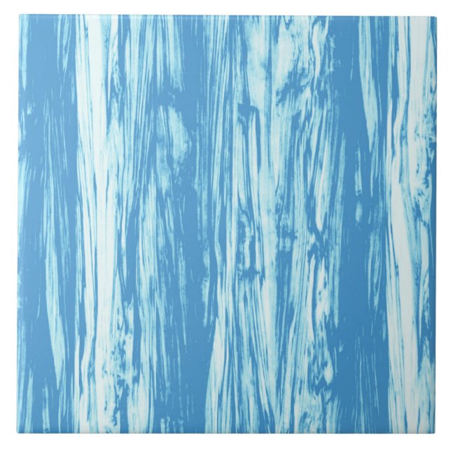 Driftwood pattern - ocean blue and white ceramic tile (Front)