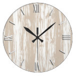 Driftwood pattern - taupe tan and white large clock