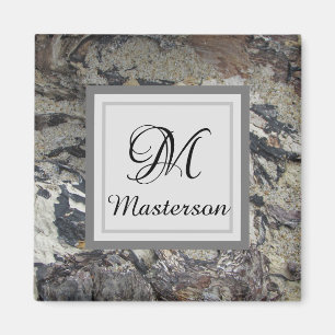 Driftwood Photo Beach Abstract Earth Tone Monogram Magnet
