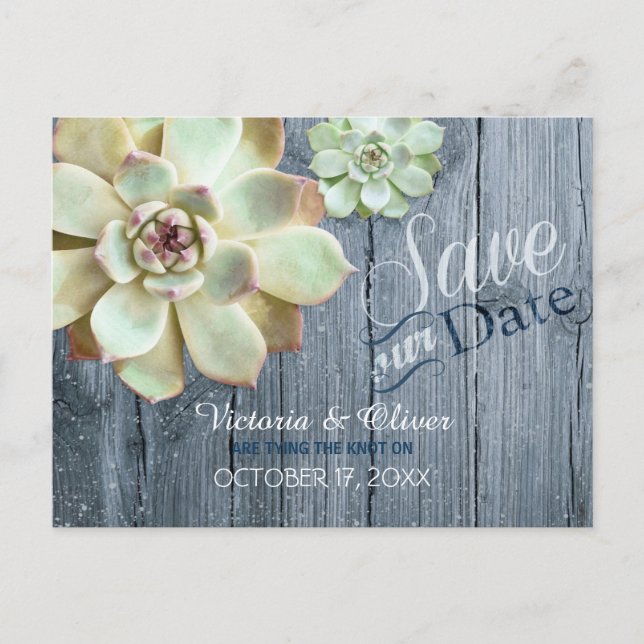 Driftwood Succulent Cactus Wedding Save the Date Announcement Postcard (Front)