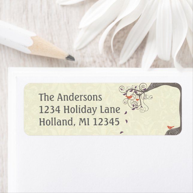 Driftwood Tree Orange Love Bird Return Address Label (Insitu)
