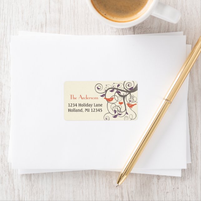 Driftwood Tree Orange Love Bird Return Address Label (Insitu)