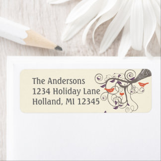 Driftwood Tree Orange Love Bird Return Address Label